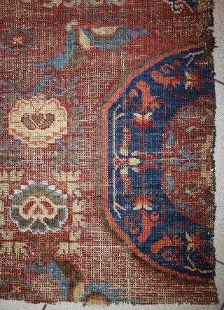 early East Turkestan Khotan carpet Fragment with circular medallions from 1800s, great design and super Colors, size 229x94cm               