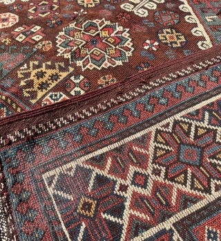 This rare carpet with a nomadic-looking pattern, brown-red ground and border drawing is, according to structure and colours, probably a very old Qashqa’i work. The carpet was made at a time when  ...