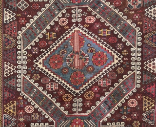 This rare carpet with a nomadic-looking pattern, brown-red ground and border drawing is, according to structure and colours, probably a very old Qashqa’i work. The carpet was made at a time when  ...