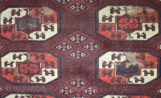 Rare Yomud group maincarpet from 1800-1830, with very rare secondary gül and curled leaf border ,intresting opposite elem design, superb colors,fine weave, collector's piece, size 279x171       