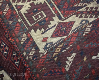 Rare Yomud group maincarpet from 1800-1830, with very rare secondary gül and curled leaf border ,intresting opposite elem design, superb colors,fine weave, collector's piece, size 279x171       