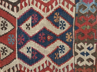 Aksaray Kilim, The captivating effect of this small white-ground kilim is due to the brilliance of its colours and their unusual combinations in the compositional context. Bold arrangements of this kind would  ...
