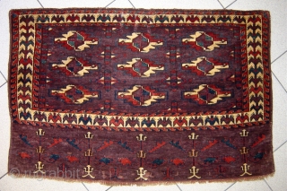 Antique Yomut Chuval with rare drawing and beautiful colors, 
                       