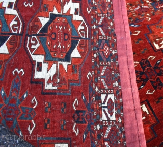 early Tekke torba with spacious and rare drawing, great colors, well conserved, bigger as usual - size: 59x134cm, www.serkansari.com              