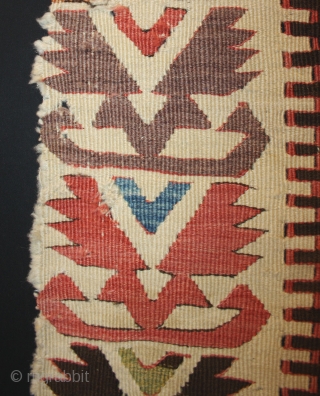 Anatolian Kilim fragment with good age, colors and graphic, museum quality mounted on black canvas, size: 170x73cm                