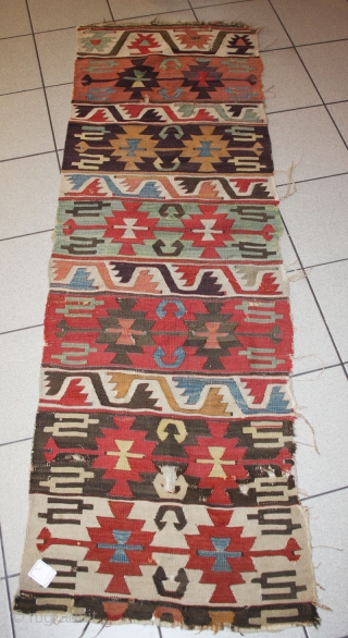 early anatolian Kilim fragment, beautiful colors, sides original, reduced in lenght, 200x66cm                     