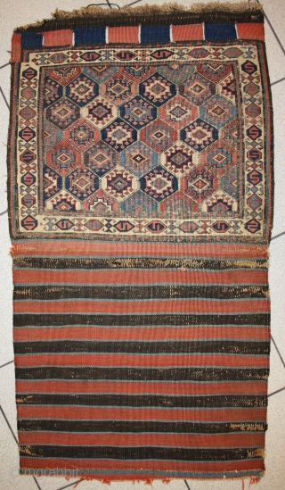 early Reverse Shahsavan Sumak, from first half to mid 19th Century, Silk wefted and superb colors, in good condition only black is partly corroded, size: 050x057cm       