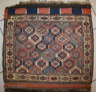 early Reverse Shahsavan Sumak, from first half to mid 19th Century, Silk wefted and superb colors, in good condition only black is partly corroded, size: 050x057cm       