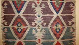 Anatolian Kilim fragment with good age, colors and graphic, museum quality mounted on canvas, size: 165x66cm                 