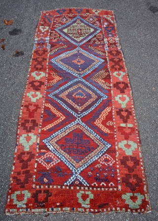 more pics !!!!! Wild east Anatolian Kurdish rug, from 2. half 19th century, in great condition with lustrous high  pile, crazy drawing,  beautiful natural colors, size:231x93cm     