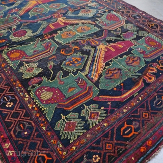 Large antique late 19th cen. Caucasian Karabagh Kazak rug. Good condition for it's age, with normal wear and old restorations. Wool on wool. Rare design. Size approx. 430 x 195 cm /  ...