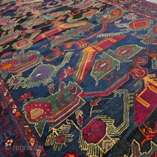 Large antique late 19th cen. Caucasian Karabagh Kazak rug. Good condition for it's age, with normal wear and old restorations. Wool on wool. Rare design. Size approx. 430 x 195 cm /  ...