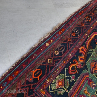 Large antique late 19th cen. Caucasian Karabagh Kazak rug. Good condition for it's age, with normal wear and old restorations. Wool on wool. Rare design. Size approx. 430 x 195 cm /  ...