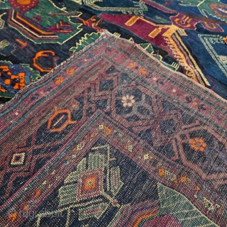 Large antique late 19th cen. Caucasian Karabagh Kazak rug. Good condition for it's age, with normal wear and old restorations. Wool on wool. Rare design. Size approx. 430 x 195 cm /  ...