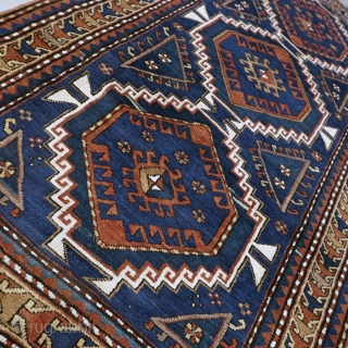Antiqie Kazak rug. Late 1800s, early 1900s. Very good condition for it's age, light wear and wonderful pile. Wool on wool. Size approx. 7.3 x 4.2 FT / 221 x 129 cm.	 