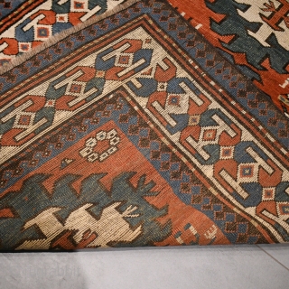 Antique Caucasian Kazak rug. Very good condition for it's age, normal wear. Wool on wool. Size approx. 257 x 113 cm / 8.4 x 3.7 ft.       
