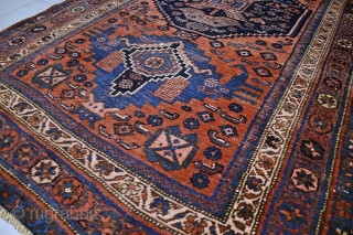 Antique Bidjar Bijar rug. Late 19 th century. Good condition for it's age, low pile and visible wear. Wool on cotton. Size approx. 232 x 125 cm / 7.6 x 4.2 ft. 