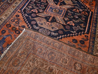 Antique Bidjar Bijar rug. Late 19 th century. Good condition for it's age, low pile and visible wear. Wool on cotton. Size approx. 232 x 125 cm / 7.6 x 4.2 ft. 