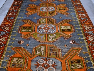 Antique Caucasian Borjalu Kazak around 1880s. Rare colors. Good used condition for it's age, with wear, see pictures. Wool on wool. Size approx. 9.5 x 4.4 ft.
Shipping to US and CA $75. 