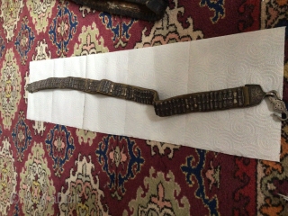 antique belt Karakalpakstan, silver, leather, engraving, stamp, notch, casting, 1900-1920  sizes: 3.5-96cm.  This women's dress belt is in very good condition.          