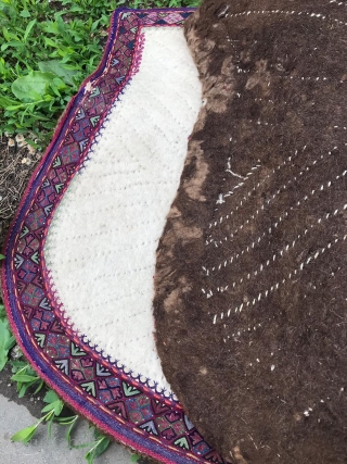  South -Kirgiz, horse saddle pillow, felt, silk, cotton, embroidery, good quality. 1920, 25 X 76 cm.                
