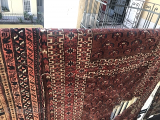 Antique, Turkmen Ensi Rug Size.165 X90cm.
sewn, missing a piece in the middle                     