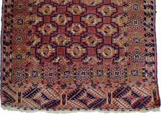 Very pretty antique Turkman rug 131x96cm. This piece has very soft, shiny wool There are signs of wear, as shown in the images.

More Info: https://sharafiandco.com/product/antique-turkman-rug-131x96cm/        