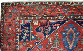 Remarkable 19th Century antique Serapi carpet 443x295cm. it is in very good condition. Couple of cm each end rewoven expertly and small repairs in the field which cannot be seen.

More Info:   ...