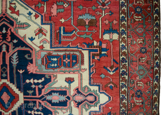 Remarkable 19th Century antique Serapi carpet 443x295cm. it is in very good condition. Couple of cm each end rewoven expertly and small repairs in the field which cannot be seen.

More Info:   ...