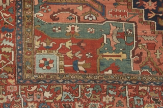 Gorgeous antique Heriz carpet 460X362 in good condition. 

More Info: https://sharafiandco.com/product/antique-heriz-carpet-460x362cm/
                      