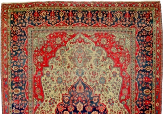 Antique Kashan Mohtasham 19th Century 205x147cm. About a third of the piece is evenly worn, and one end is slightly reduced. This has not retracted from the beauty of the piece and  ...