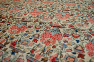 Antique Qum Rug 187x136cm, in good condition with areas of low pile, unusually no wide border. Very good soft colours


More info: https://sharafiandco.com/product/antique-qum-rug-cream-field-with-vase-floral-design-narrow-paisley-borders/
           