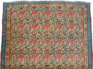 Antique Qum Rug 187x136cm, in good condition with areas of low pile, unusually no wide border. Very good soft colours


More info: https://sharafiandco.com/product/antique-qum-rug-cream-field-with-vase-floral-design-narrow-paisley-borders/
           