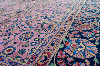 Antique Lahore Carpet 436x342cm, Circa 1900, reduced professionally, pretty colour combination
More info: https://sharafiandco.com/product/antique-lahore-carpet-436x342cm/