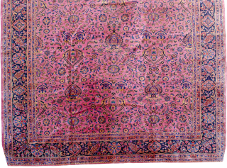 Antique Lahore Carpet 436x342cm, Circa 1900, reduced professionally, pretty colour combination
More info: https://sharafiandco.com/product/antique-lahore-carpet-436x342cm/