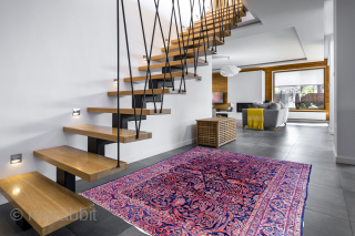 Antique Saruk Carpet 363x263cm  in good condition.

More info:https://sharafiandco.com/product/vintage-saruk-carpet-blue-field-with-swirling-floral-design-purple-border/
                        