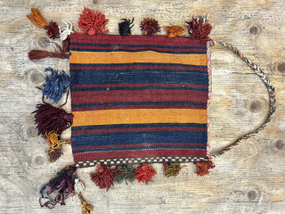 Antique Kurdish jijim 39x35cm in good condition with pretty ponpons                       