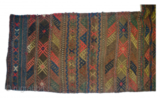 One for the horse lovers from a horse loving tribe. Very charming antique Kurdish horse balnket in very good condition.104x165cm

More Info: https://sharafiandco.com/product/antique-kordi-horse-blanket-104x165cm/
           