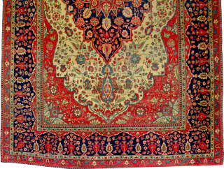 Antique Kashan Mohtasham 19th Century 205x147cm. About a third of the piece is evenly worn, and one end is slightly reduced. This has not retracted from the beauty of the piece and  ...
