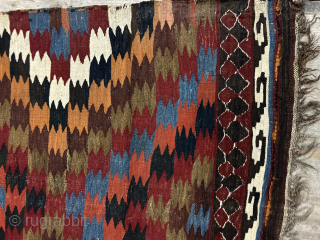 Beautiful antique eye dazzler large Varamin killm 354x180cm with saturated colours. It has a couple of very small tears but priced to go.