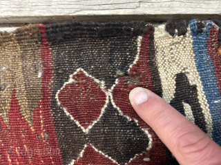 Beautiful antique eye dazzler large Varamin killm 354x180cm with saturated colours. It has a couple of very small tears but priced to go.