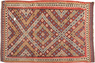 Antique Bakhtiari kilim in good 264x169cm in good condition.

More info: https://sharafiandco.com/product/decorative-antique-bakhtiar-kilim-wide-persian-rug/
                      