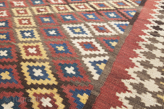 Antique Bakhtiari kilim in good 264x169cm in good condition.

More info: https://sharafiandco.com/product/decorative-antique-bakhtiar-kilim-wide-persian-rug/
                      