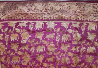 A very beautiful & rare real zari (silk woven with pure gold & silver thread ) sari of nine yards with extremely rare pattern of Shikargah & Pallu of brocade & gota  ...