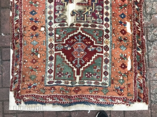 Calling friends of East Anatolian weavings…A well mounted on linen, complete but fragmentary old Yuruk. Actual colors a bit softer…
Write to shivny@yahoo.com for further details.        