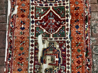 Calling friends of East Anatolian weavings…A well mounted on linen, complete but fragmentary old Yuruk. Actual colors a bit softer…
Write to shivny@yahoo.com for further details.        