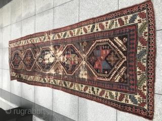 Northwest Persian or Shahsavan weaving with variable wefting.  As found.                      