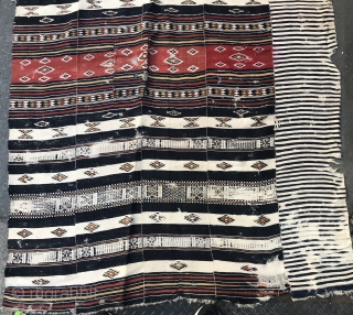 Really Loooong old Malian (Peul/Fulani) 
flatweave, wool and cotton. Not without (minor?) assorted condition issues but beautiful. Not my area but gotta dig what this has , aesthetically. Ask for more pics  ...