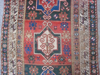 Old Kazak Rug with 3 Medallions and couple bad repairs                       