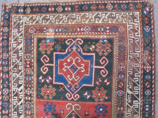 Old Kazak Rug with 3 Medallions and couple bad repairs                       